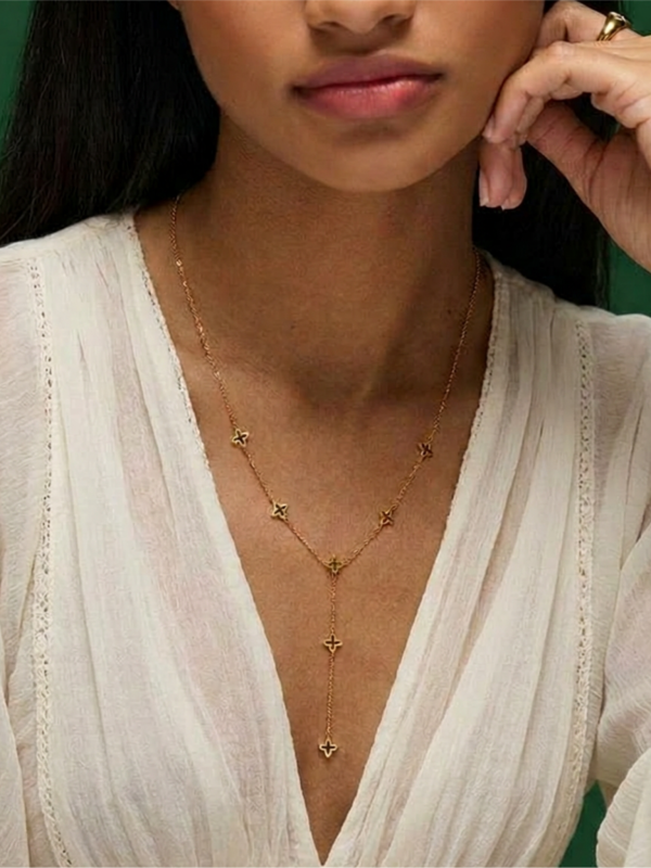 Waterproof Stainless Steel Clover Lariat Necklace