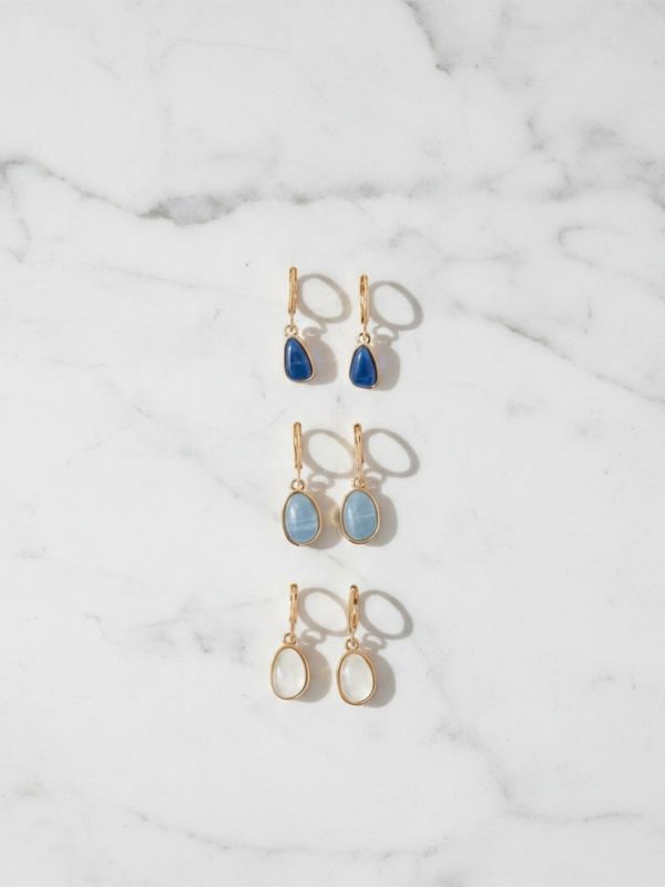 3-Pack Mother of Pearl Stone Huggie Hoops Earrings
